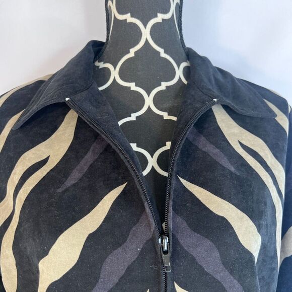Denim & Co Animal Print Patchwork Full Zip Bold Artsy Abstract Jacket Size Small - Picture 5 of 8